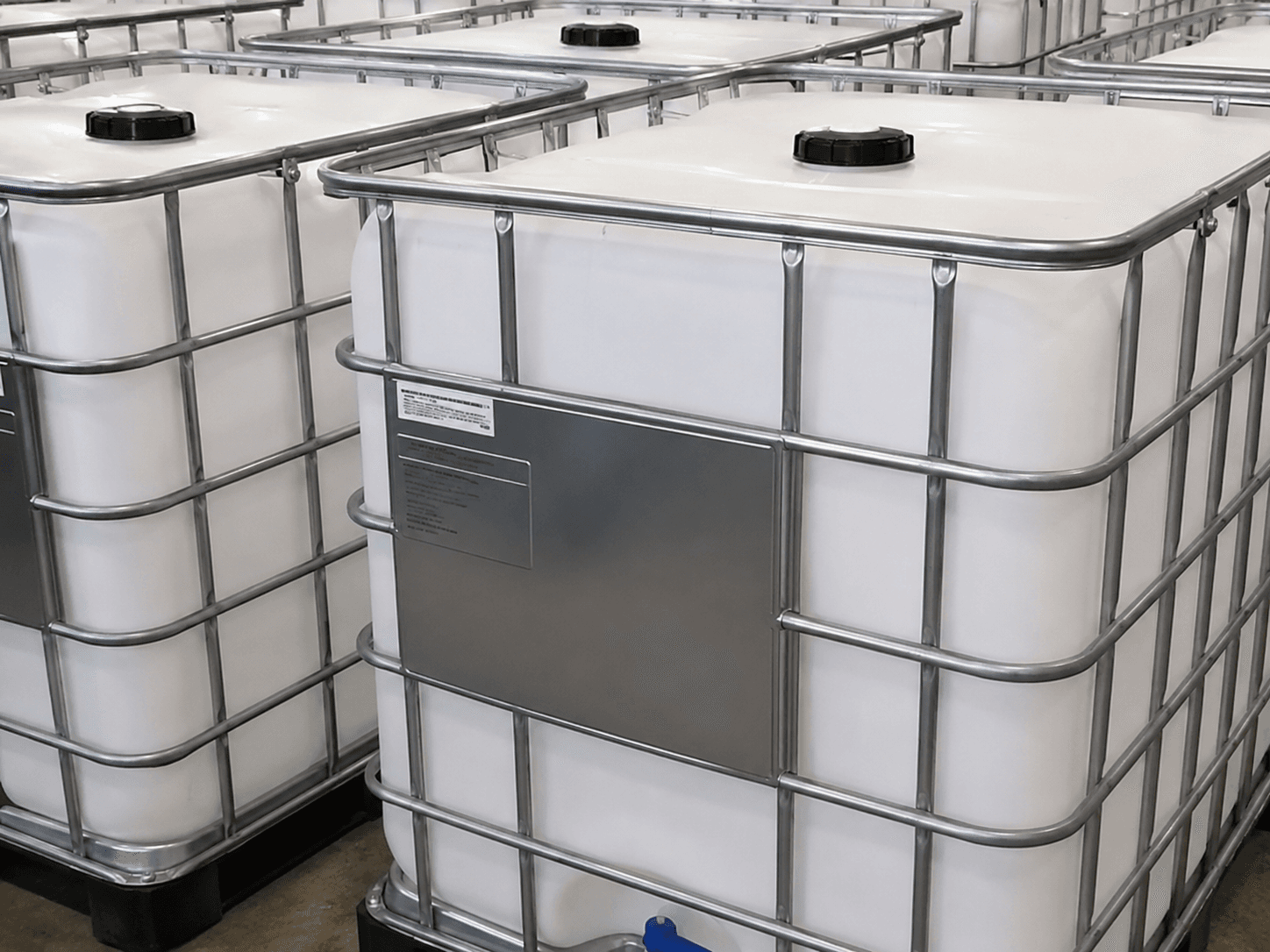 Clean white IBC totes ready for sale at Rochester IBC