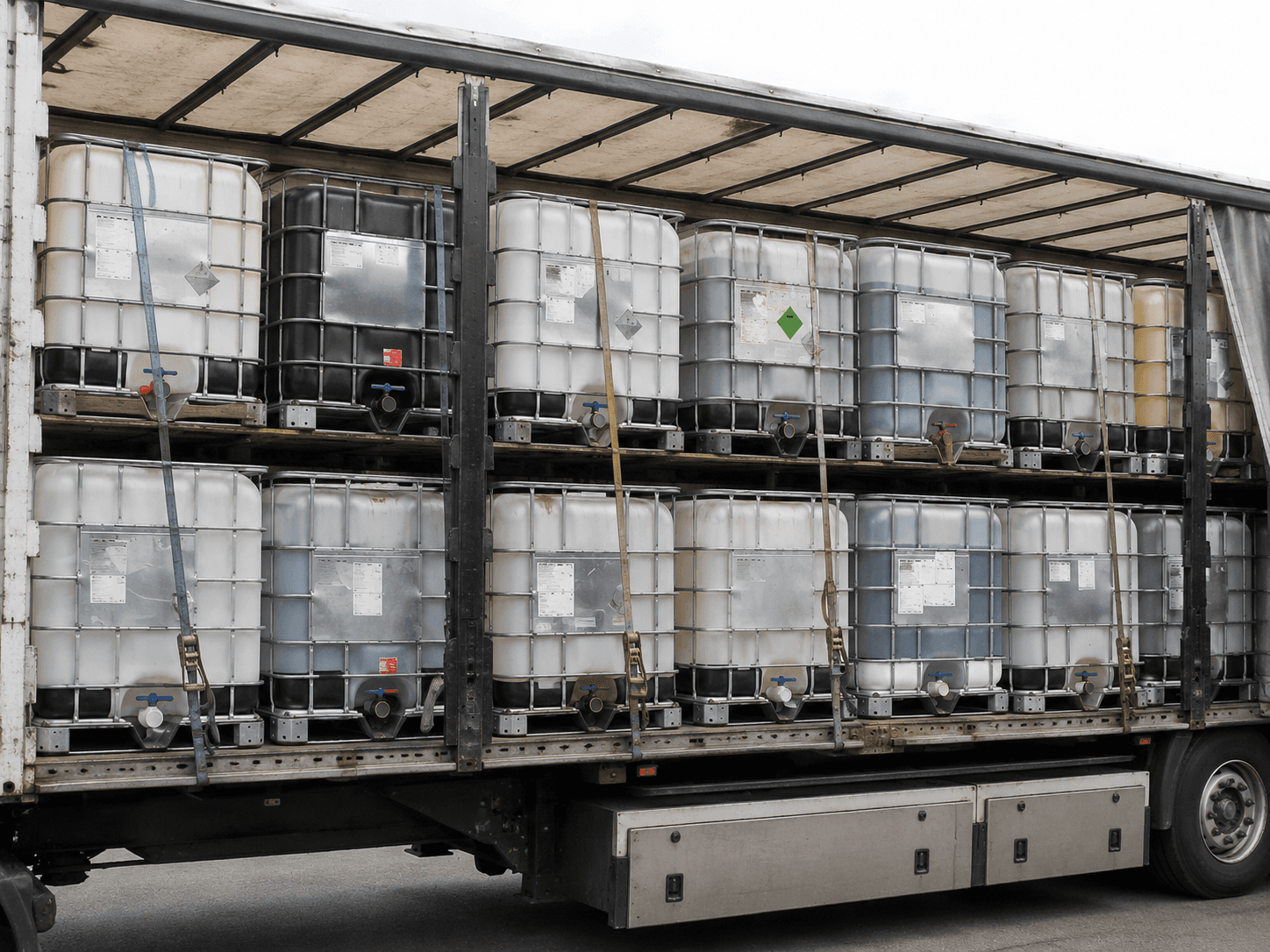 IBC totes loaded on a delivery truck ready for transport to customers across the Northeast US